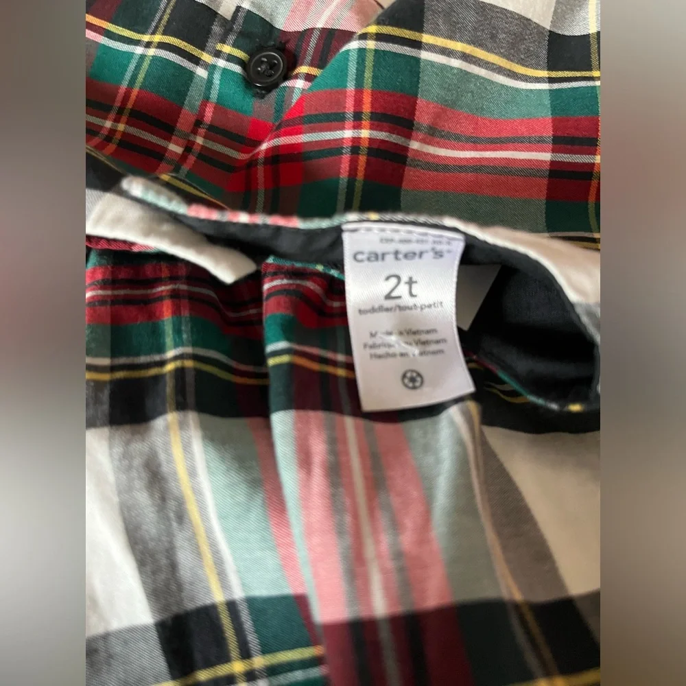 Carter’s Girl holiday dress plaid green/red w/ velvet like ribbon & tulle skirt